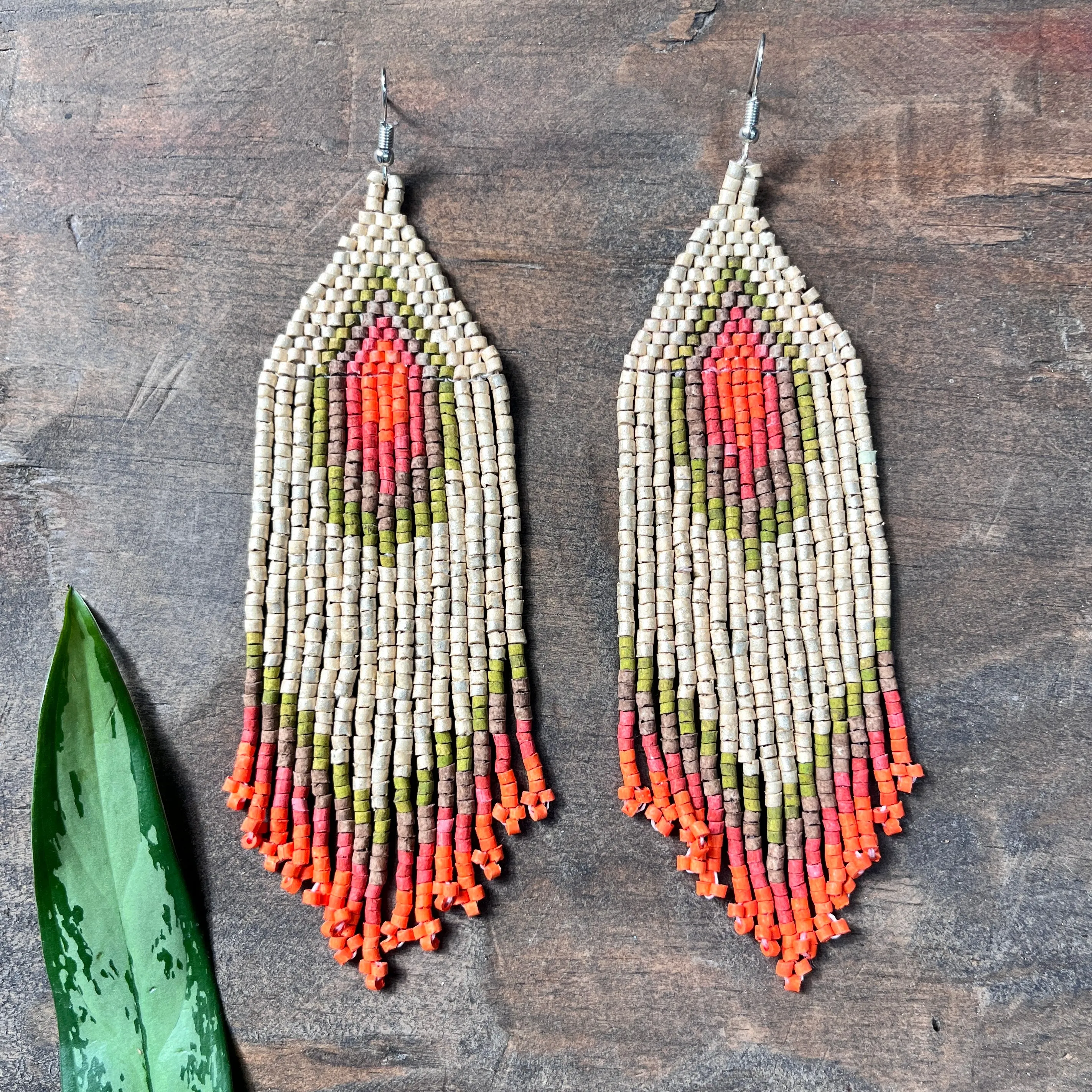 Boho Chic Earrings with Fringes in Natural Stone Ceramic