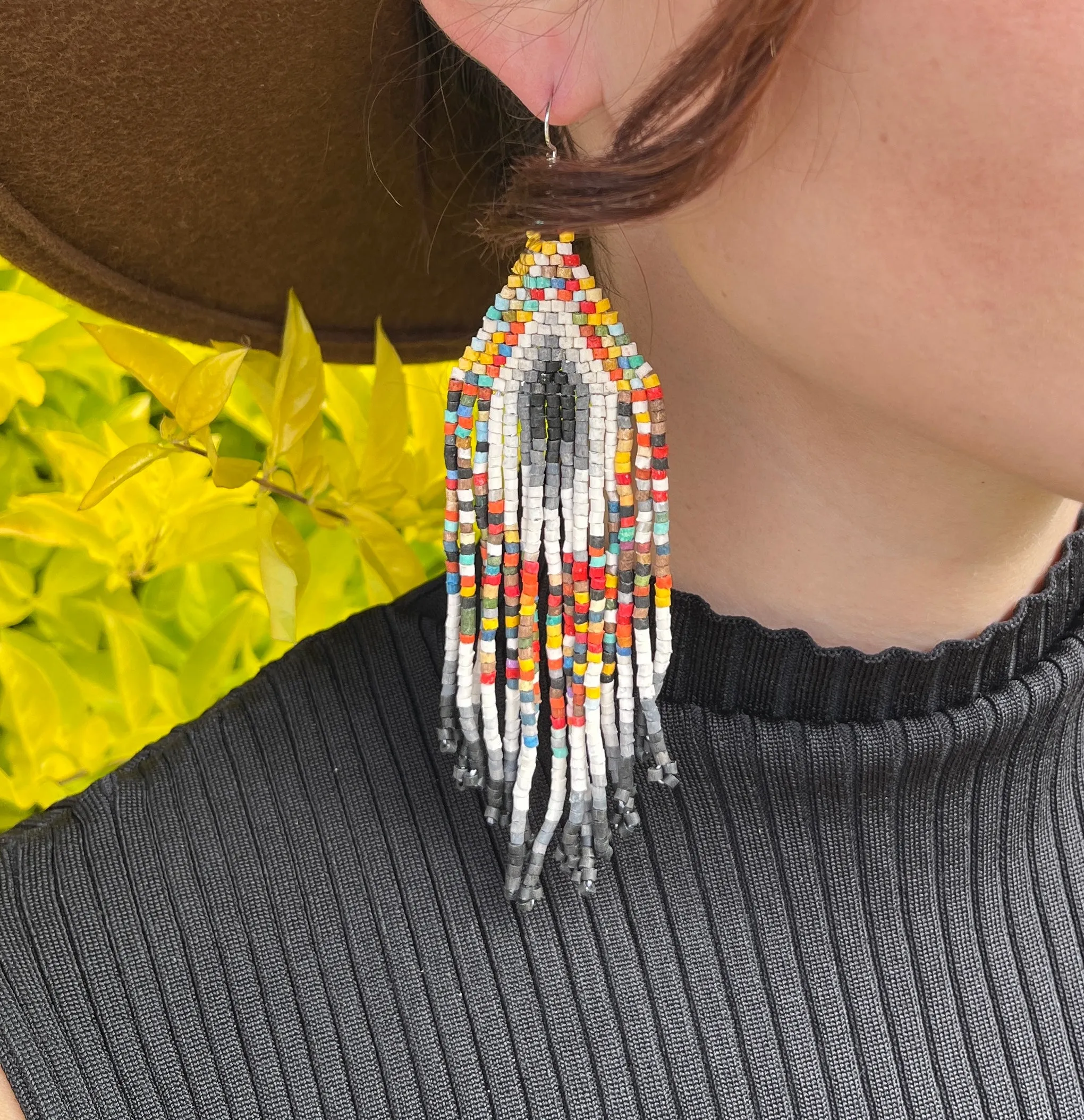 Boho Chic Earrings with Fringes in Natural Stone Ceramic