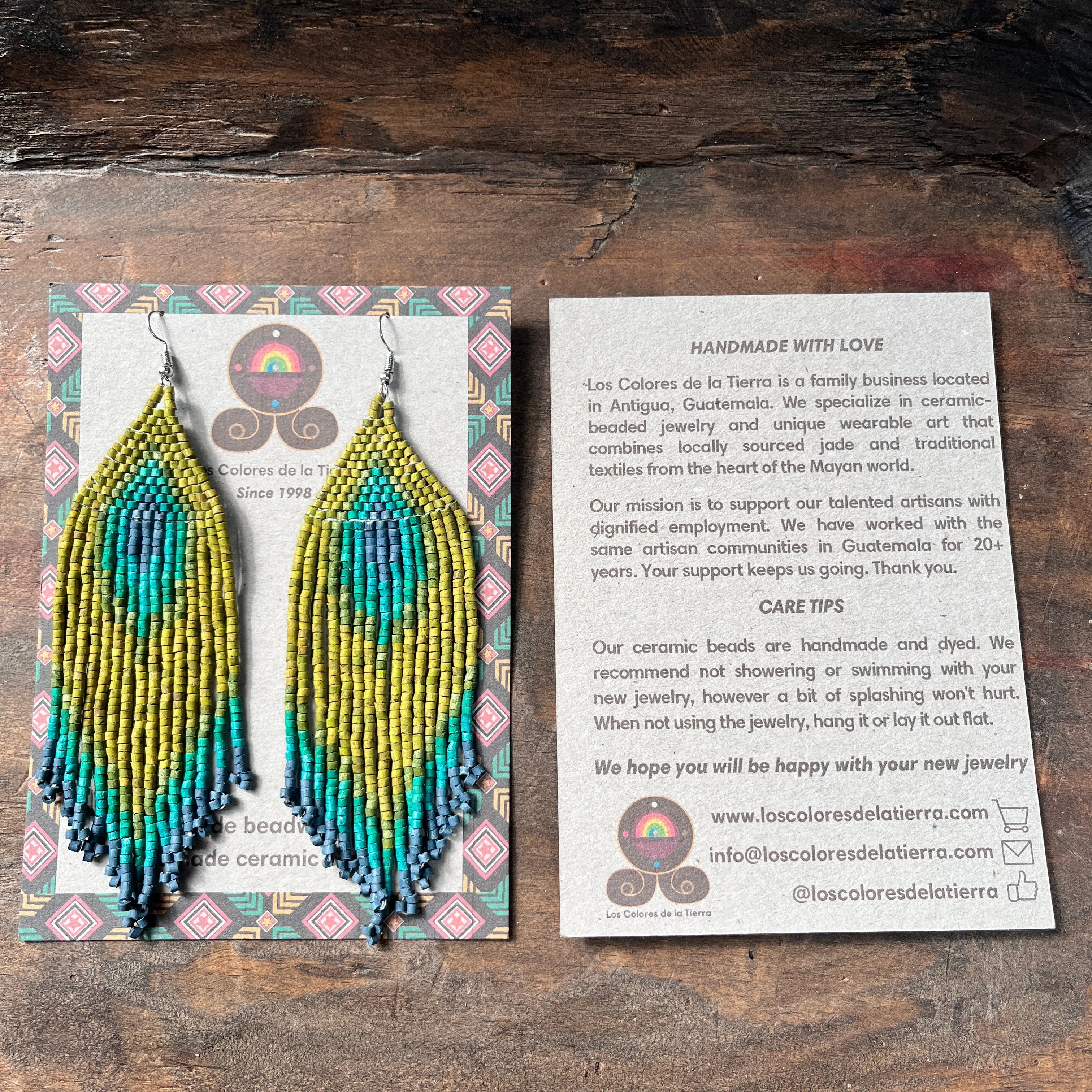 Boho Chic Earrings with Fringes in Natural Stone Ceramic