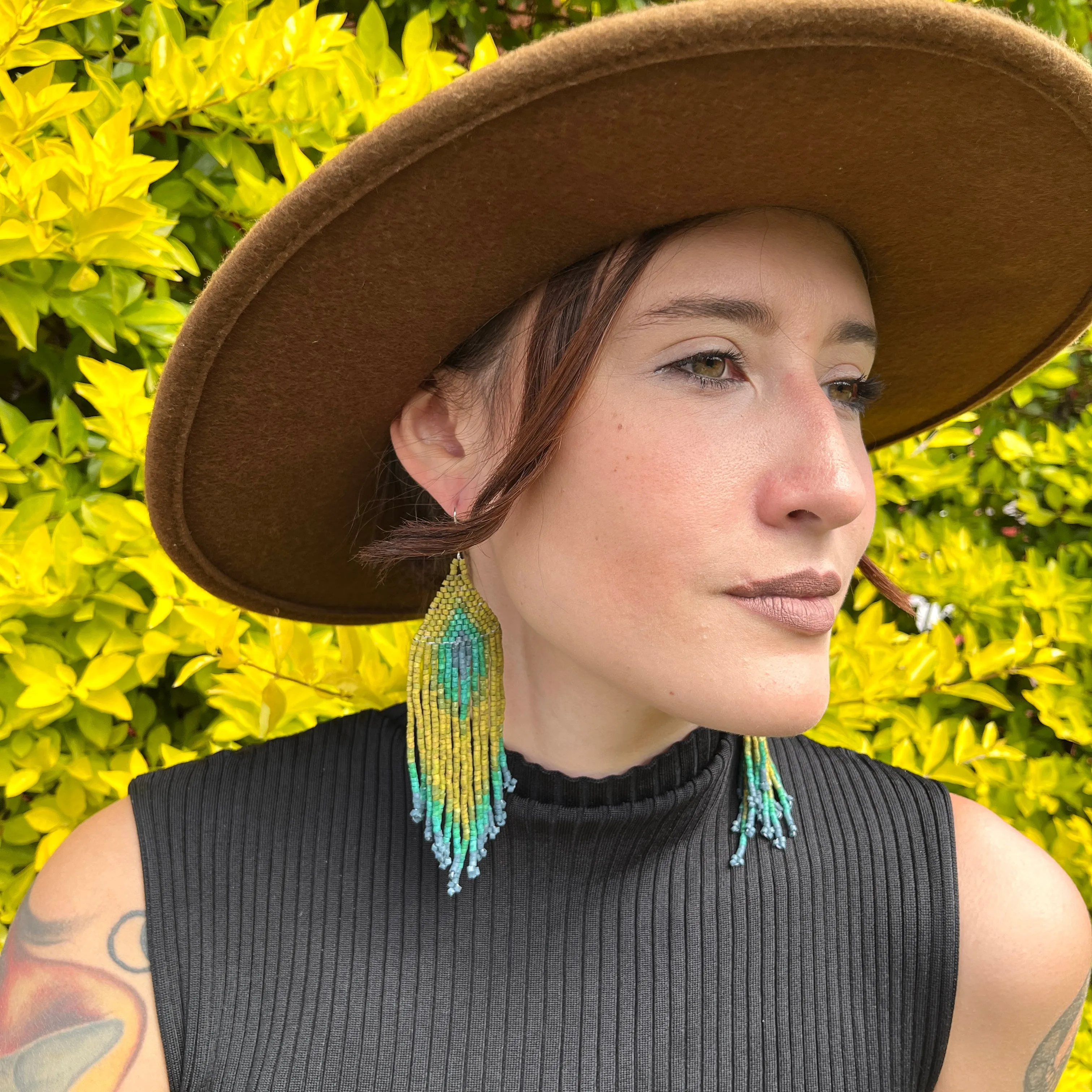 Boho Chic Earrings with Fringes in Natural Stone Ceramic