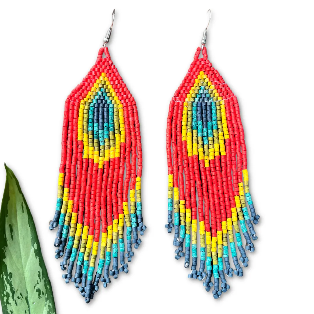 Boho Chic Earrings with Fringes in Natural Stone Ceramic