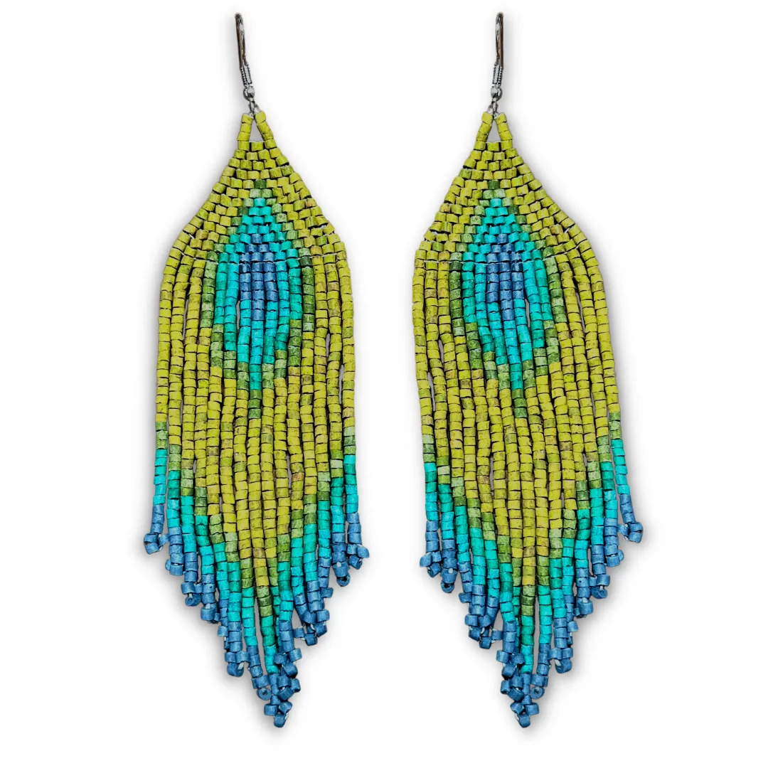 Boho Chic Earrings with Fringes in Natural Stone Ceramic
