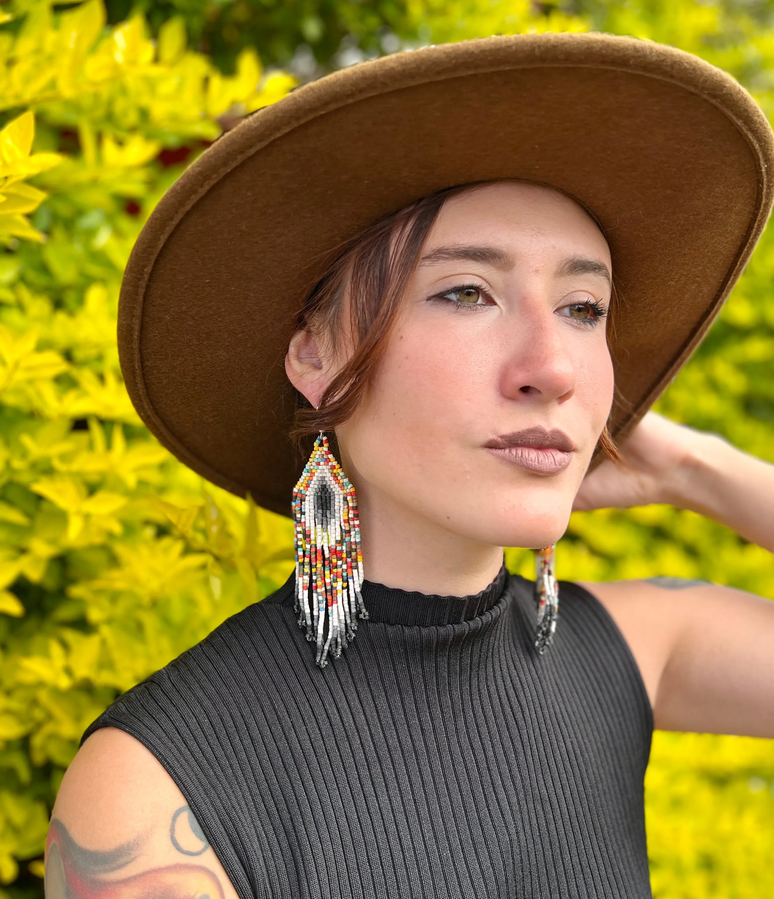 Boho Chic Earrings with Fringes in Natural Stone Ceramic