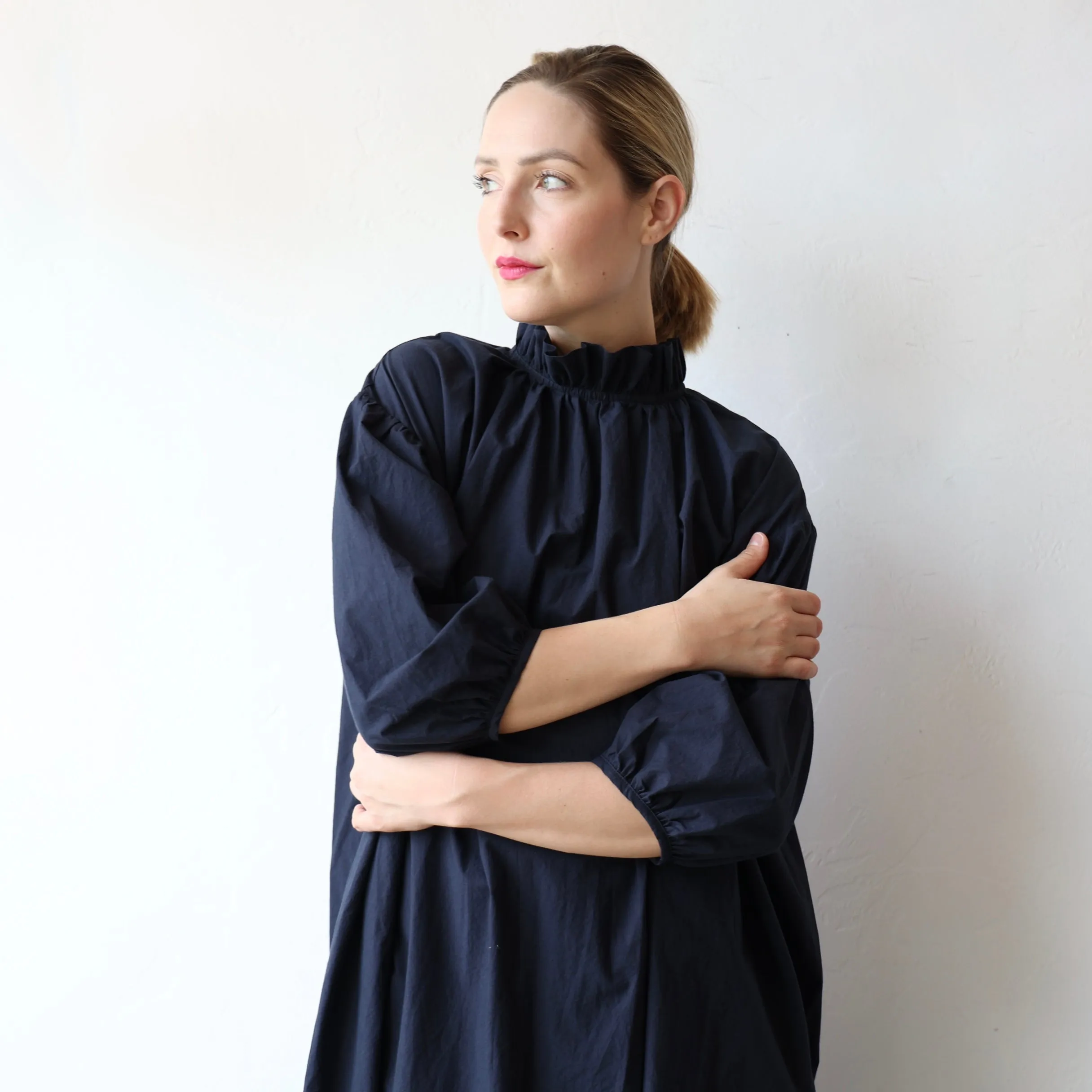 Bon Ruffle Collar Dress - Navy