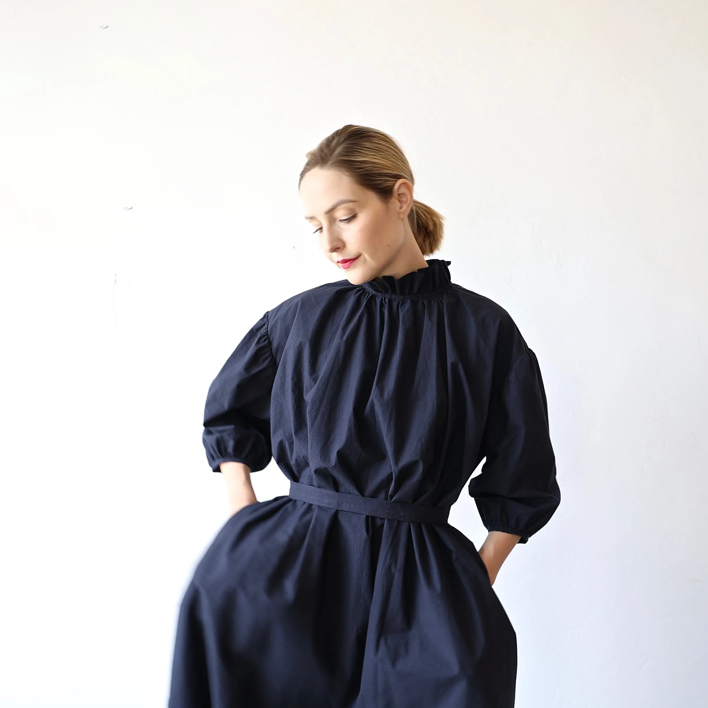 Bon Ruffle Collar Dress - Navy