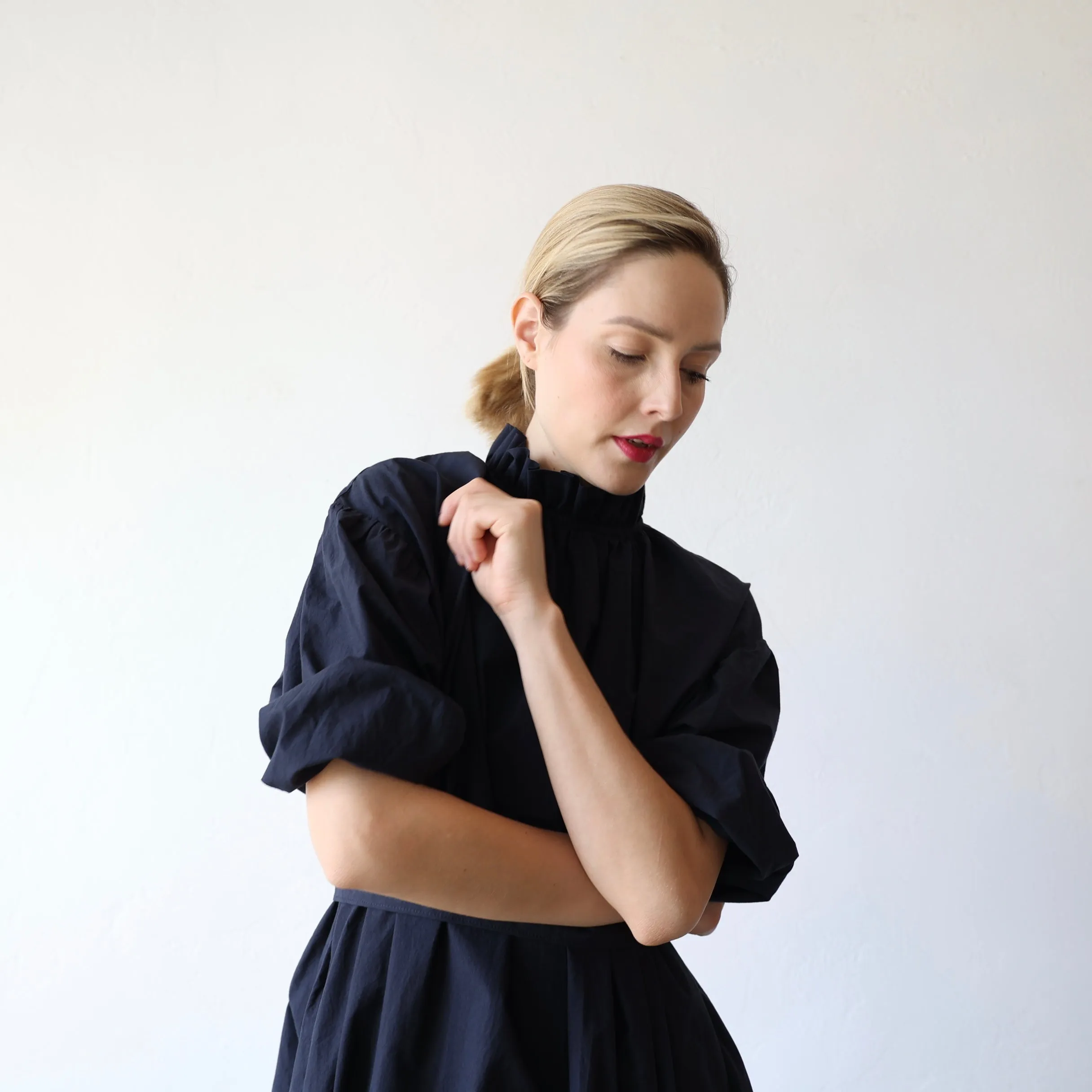 Bon Ruffle Collar Dress - Navy