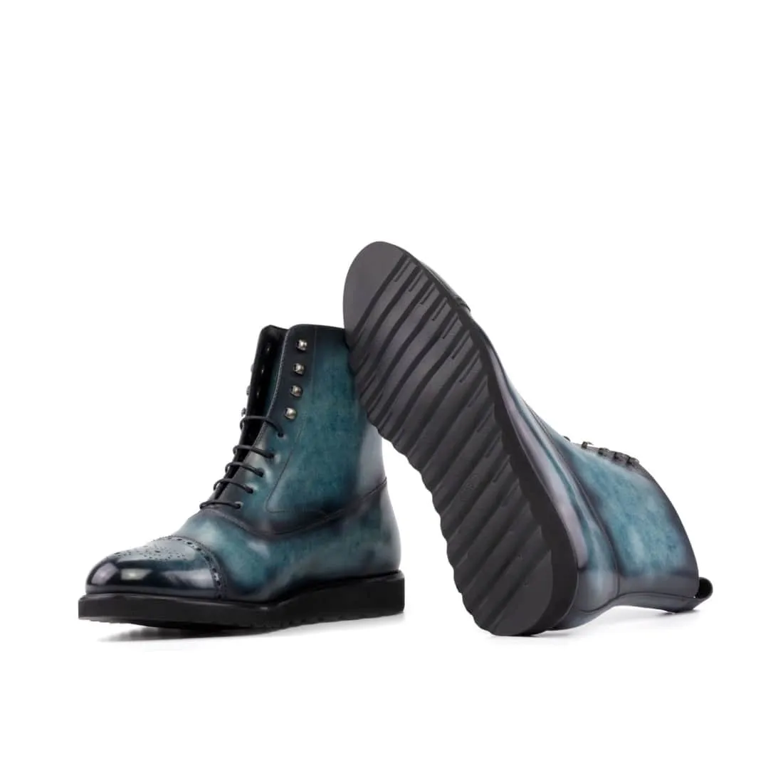 Bottines Blamoral en cuir patiné turquoise - Semelles Sport