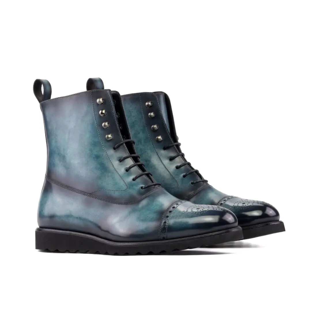 Bottines Blamoral en cuir patiné turquoise - Semelles Sport