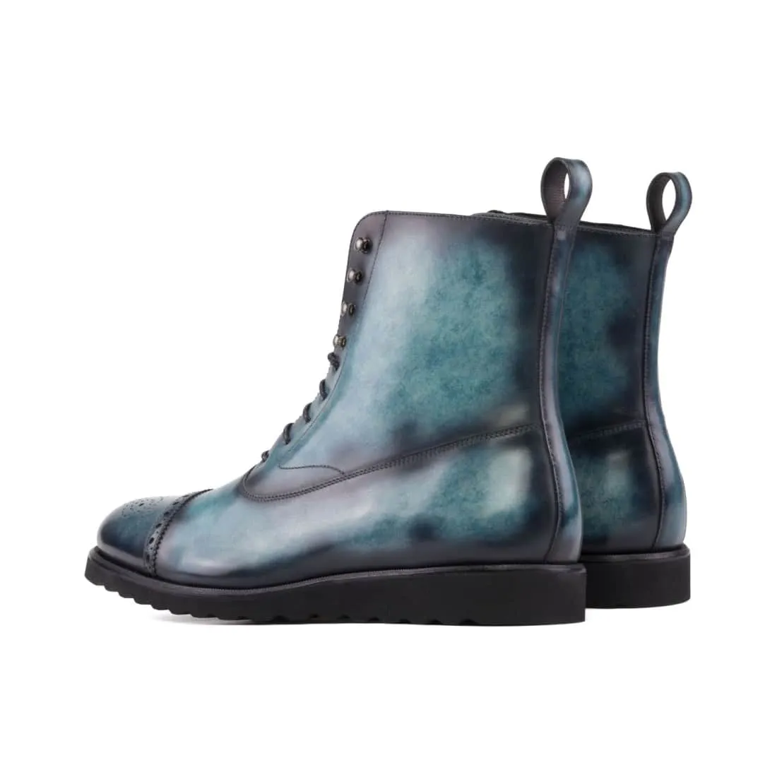 Bottines Blamoral en cuir patiné turquoise - Semelles Sport