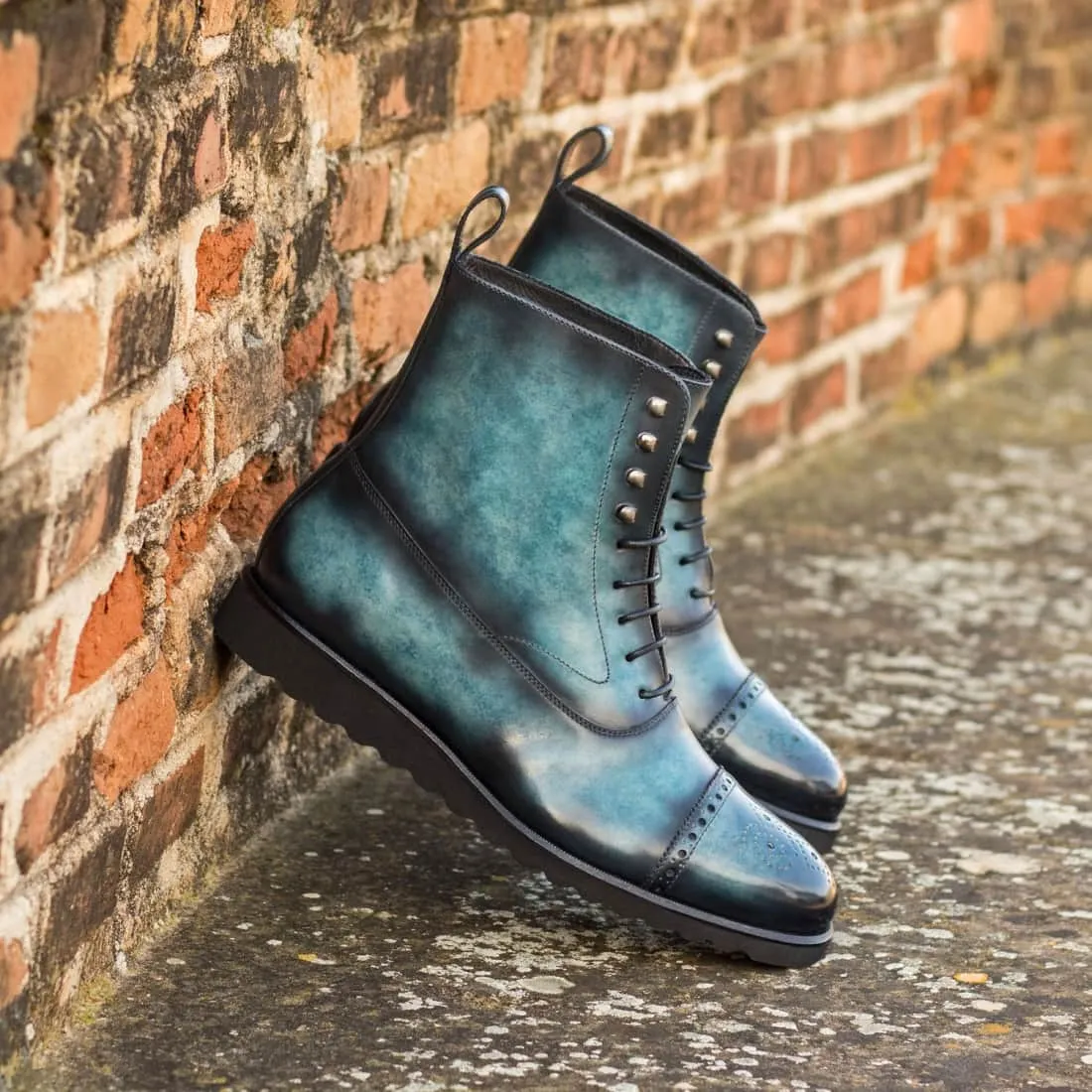 Bottines Blamoral en cuir patiné turquoise - Semelles Sport