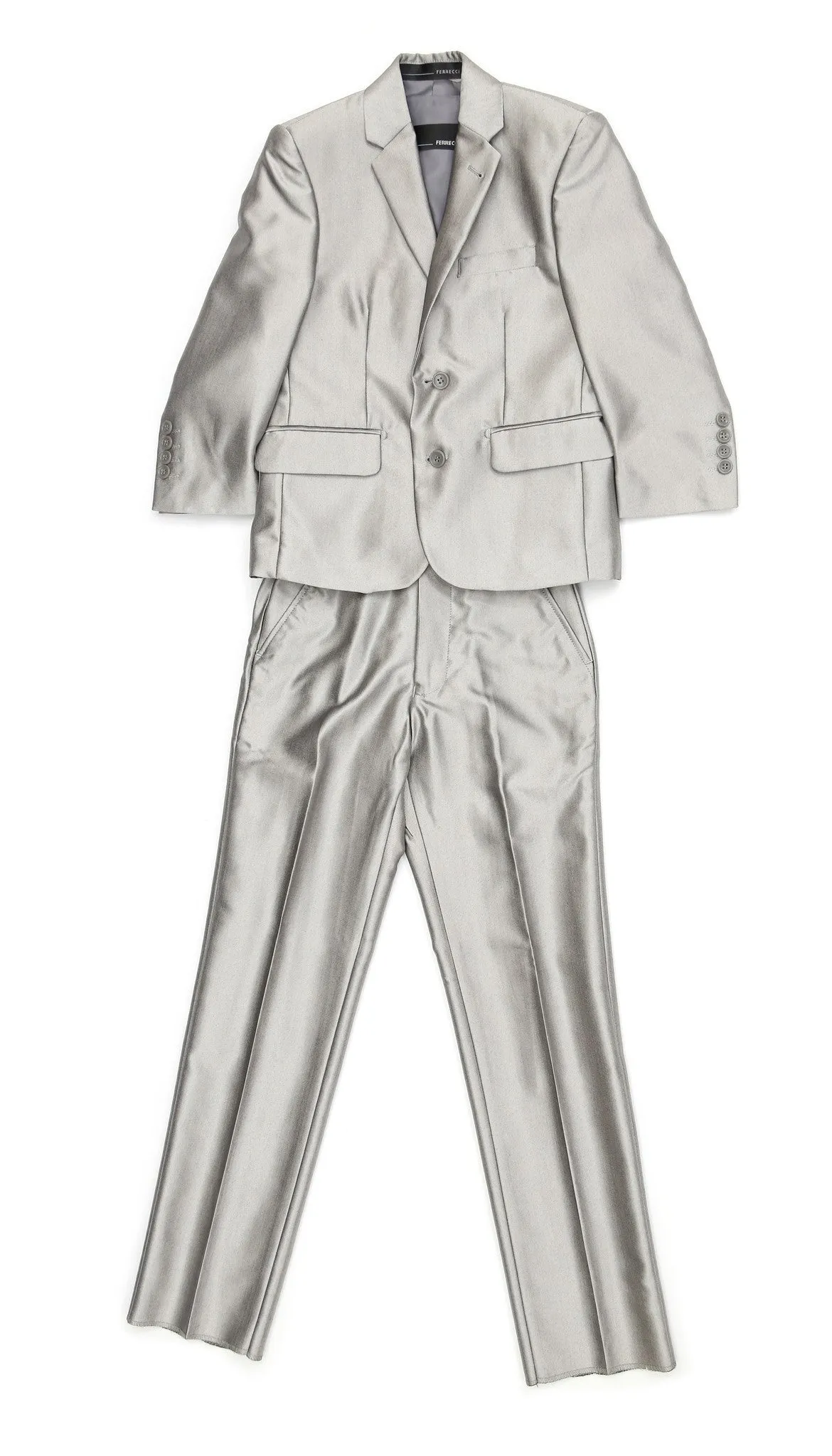 Boys Silver Shiny Sharkskin Oxford 3pc Vested Suit