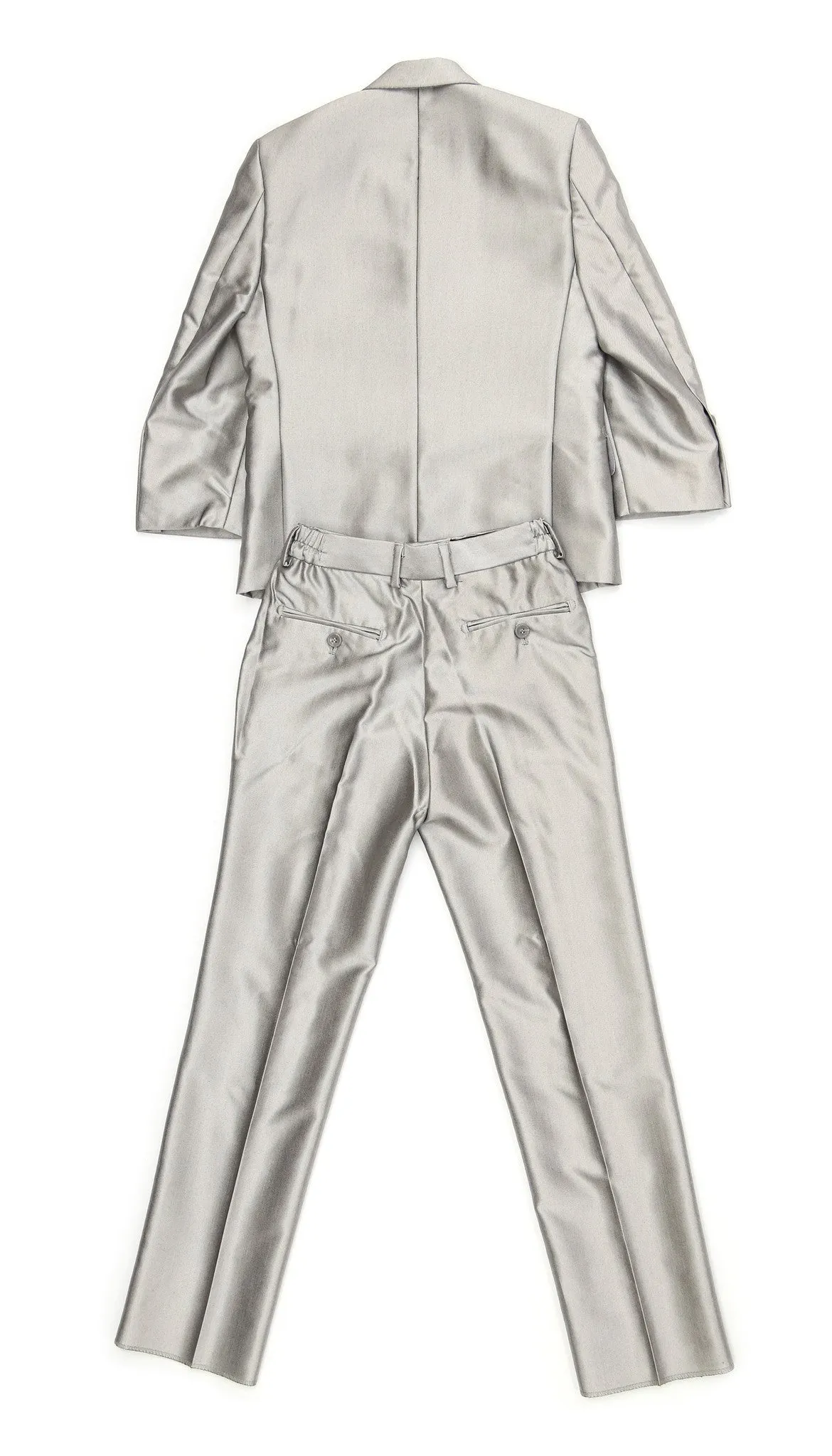 Boys Silver Shiny Sharkskin Oxford 3pc Vested Suit
