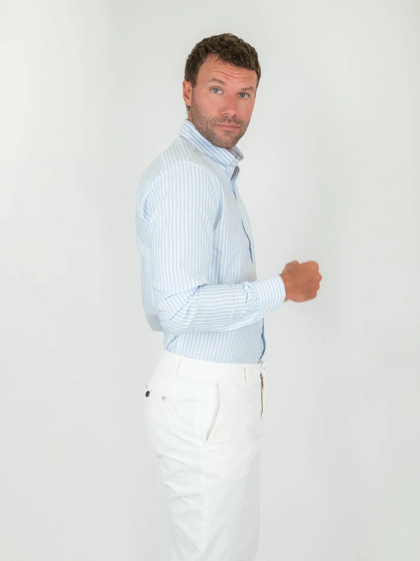 CAMICIA IN COTONE OXFORD RIGHE AZZURRE