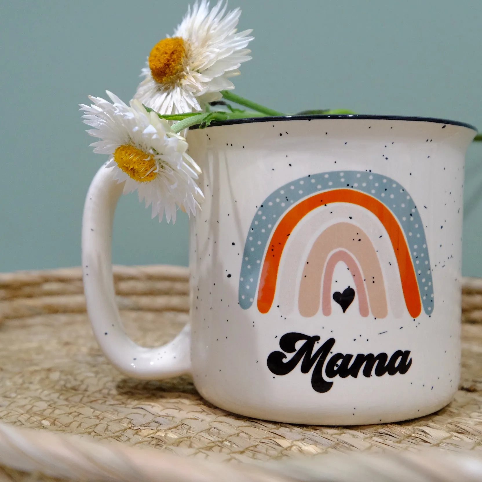 Ceramic speckled mug 400ml - Boho rainbow custom name