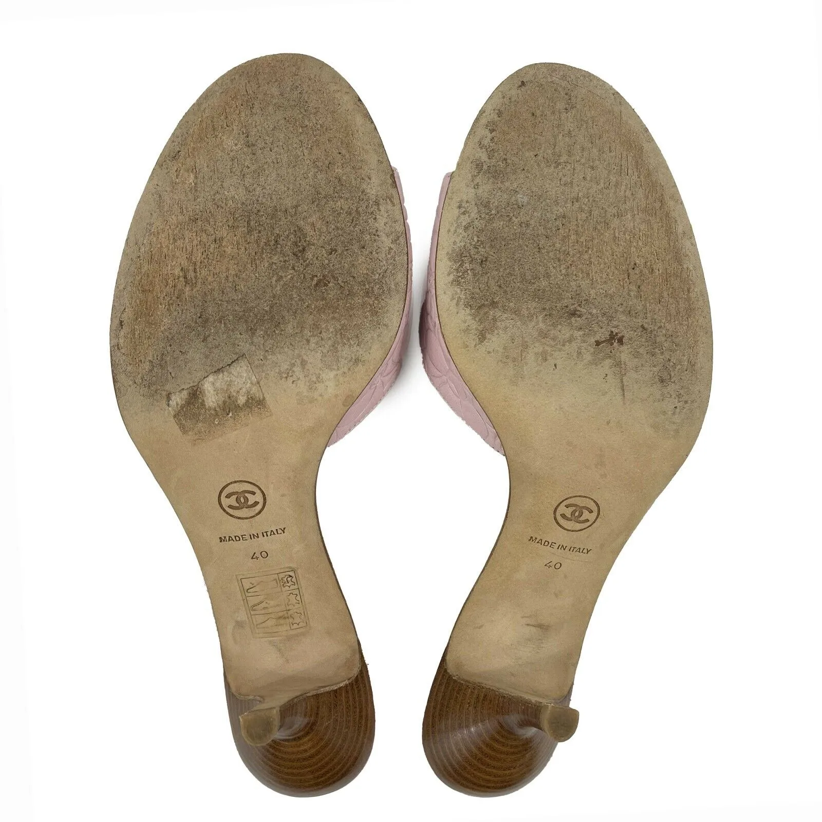 CHANEL - Camellia Print Open Toe Heels - Pale Pink - 40 US 10