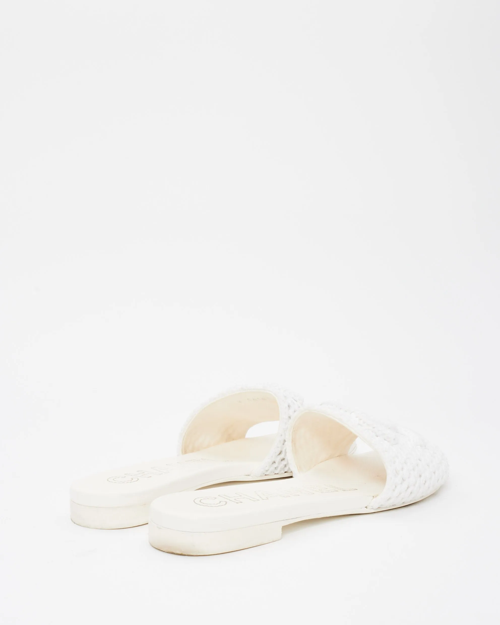 Chanel White Crochet Logo Coco Beach 24' Slides - 39.5