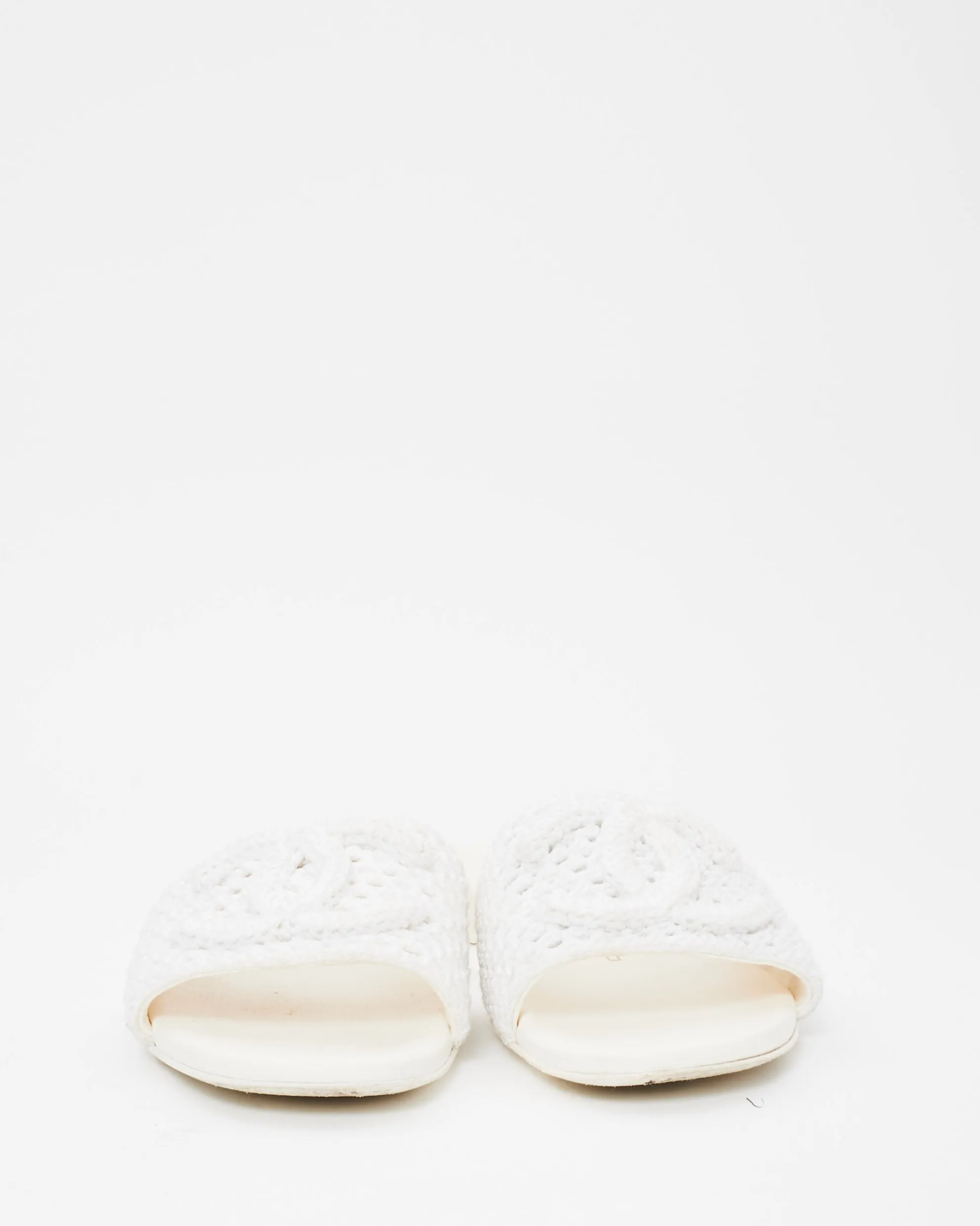 Chanel White Crochet Logo Coco Beach 24' Slides - 39.5