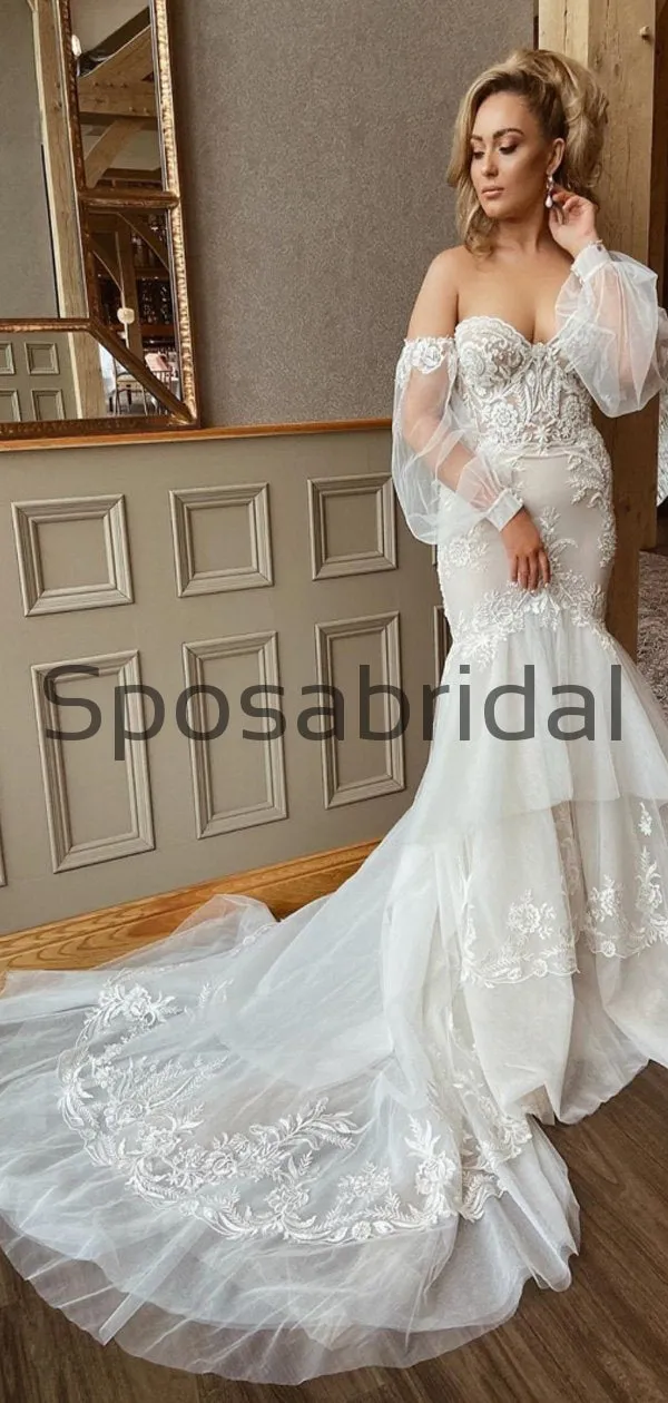 Charming Mermaid Lace Vintage Country Modest Wedding Dresses WD0424