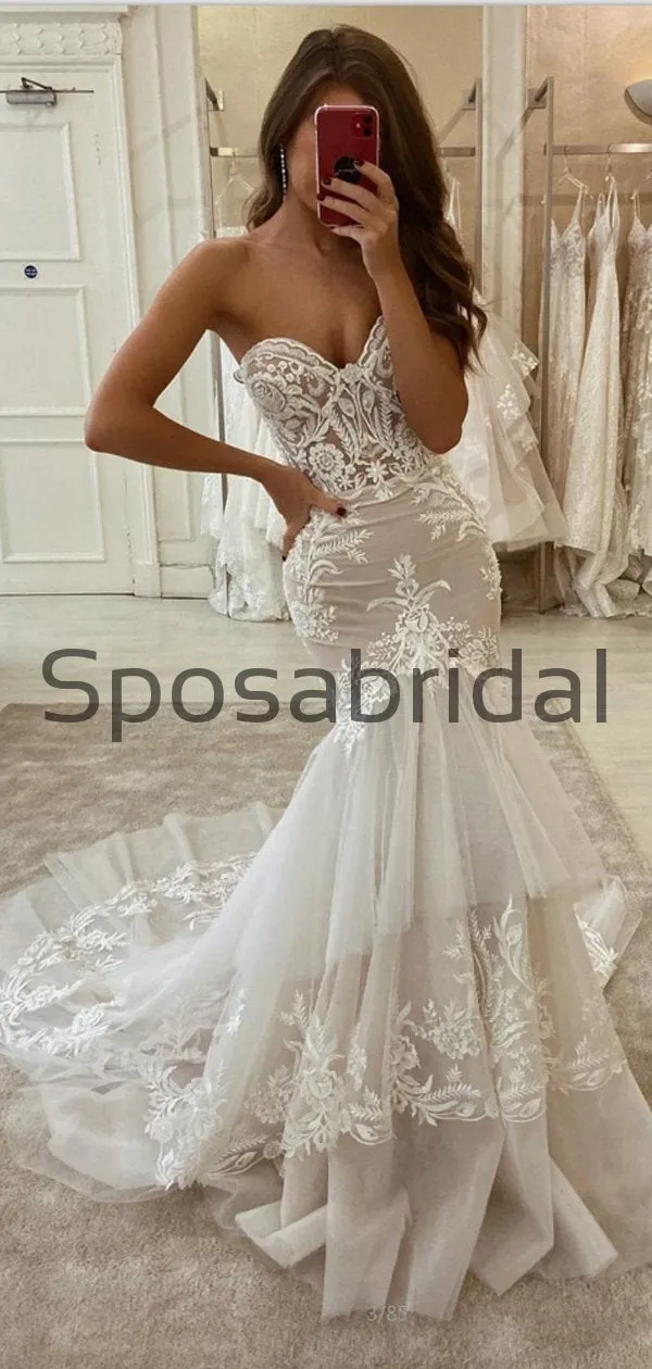 Charming Mermaid Lace Vintage Country Modest Wedding Dresses WD0424