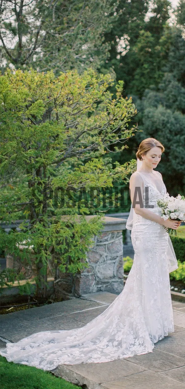 Cheap V-Neck Mermaid Lace Beach Vintage Wedding Dresses WD0514