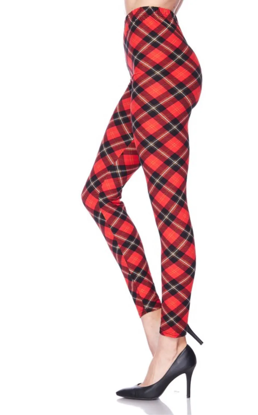 Classic Red Plaid Print Leggings