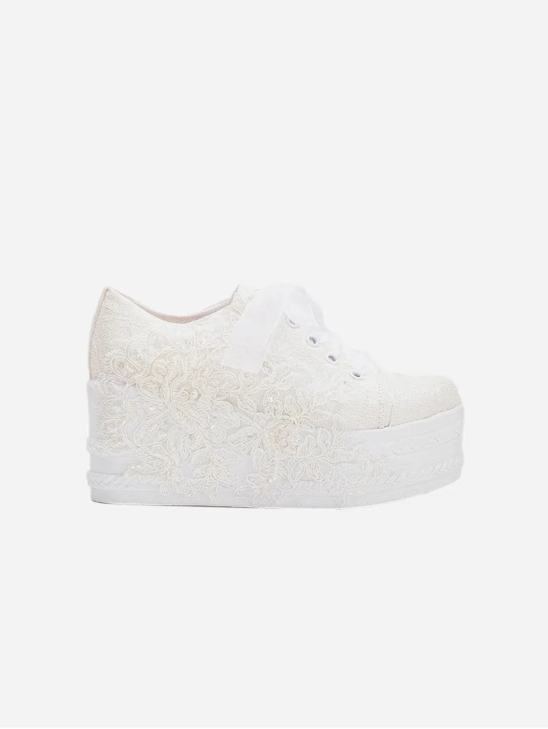 Claudine Lace High Heel Wedding Sneakers | Ivory