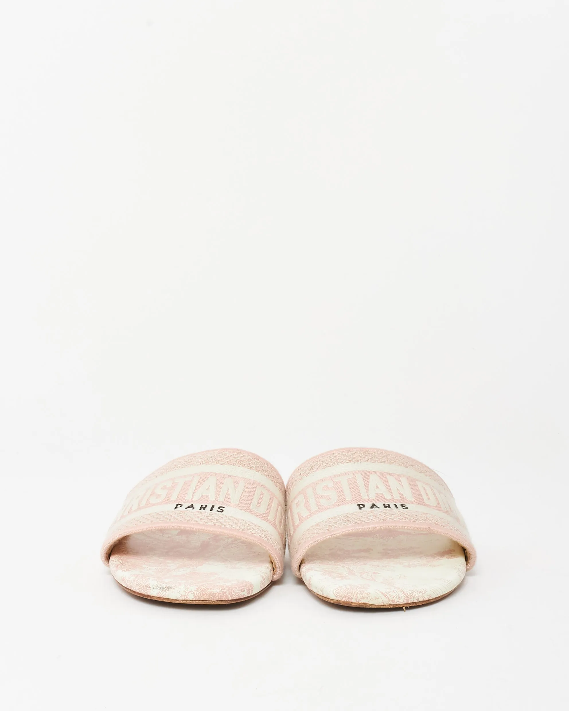 Dior Pink Embroidered Cotton and Toile de Jouy Motif DWay Slides - 36