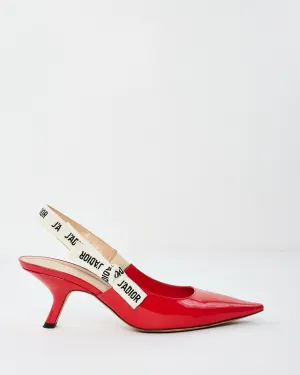 Dior Red Patent Leather J'Adior 60 MM Slingback Pumps - 39.5