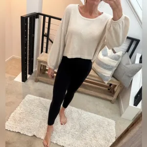 Dress Forum Cropped Knit Sweater Cream Balloon Sleeve Soft Cozy Pullover fall M