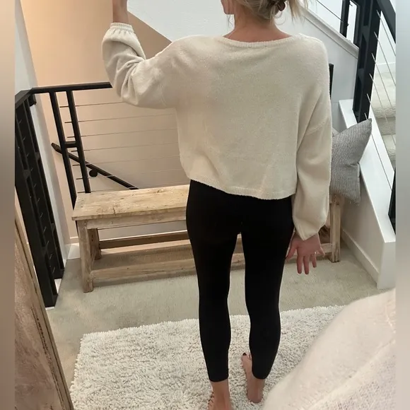 Dress Forum Cropped Knit Sweater Cream Balloon Sleeve Soft Cozy Pullover fall M