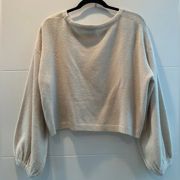 Dress Forum Cropped Knit Sweater Cream Balloon Sleeve Soft Cozy Pullover fall M