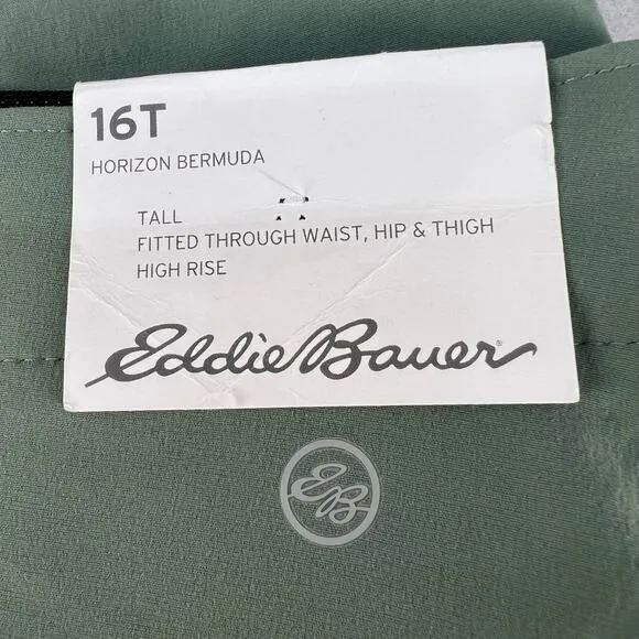 Eddie Bauer Shorts Women's 16T Olive Green Horizon Bermuda High Rise Tall Hiking