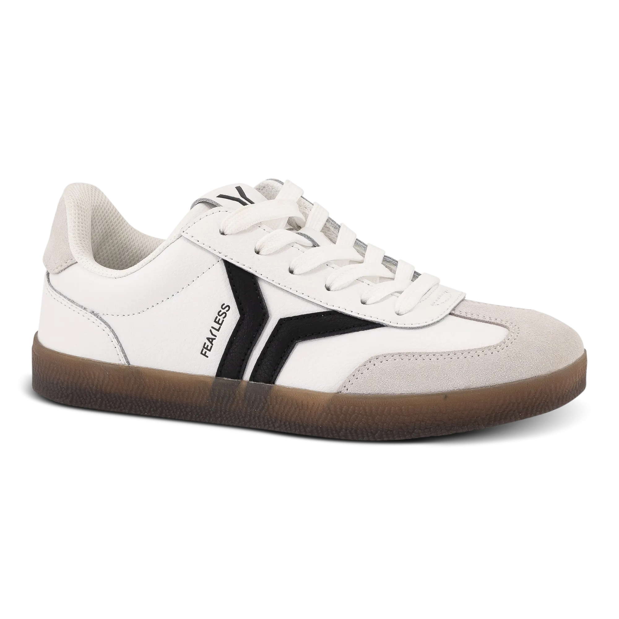 Fearless Womens Sneaker in white leather with black wing