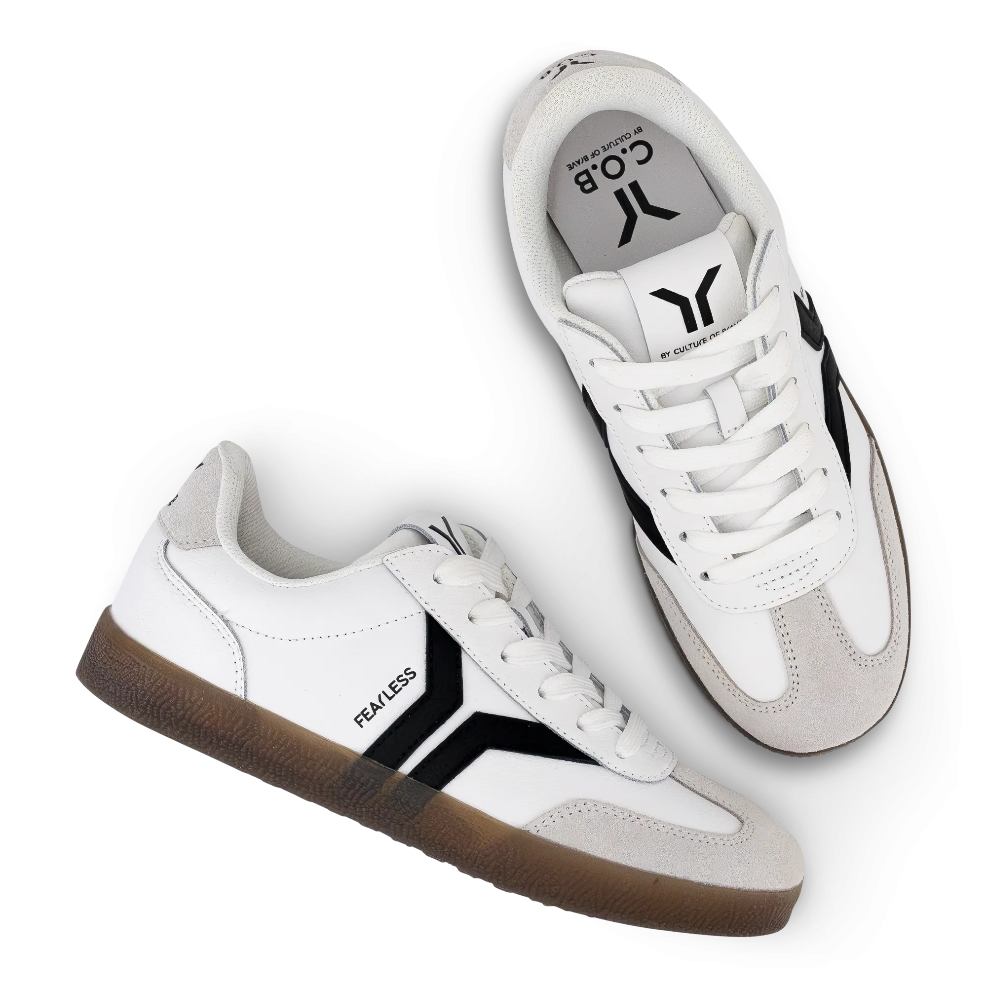 Fearless Womens Sneaker in white leather with black wing