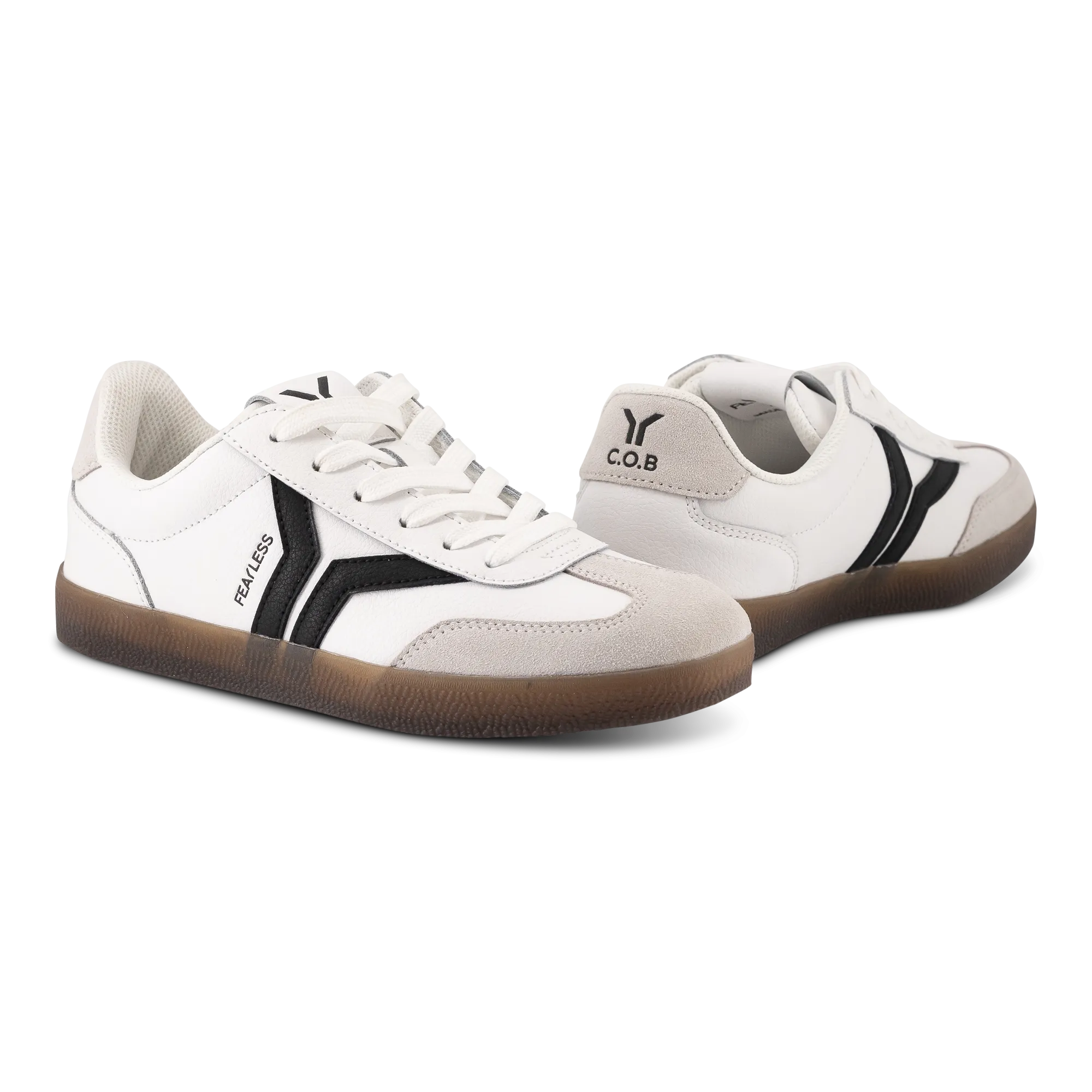 Fearless Womens Sneaker in white leather with black wing
