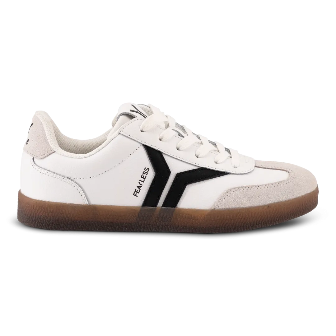 Fearless Womens Sneaker in white leather with black wing