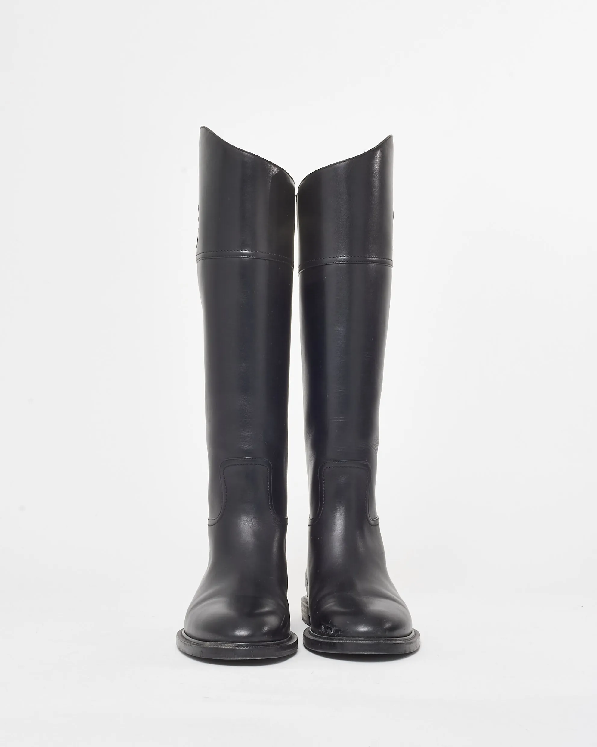 Fendi Black Leather Logo Tall Riding Boots - 41