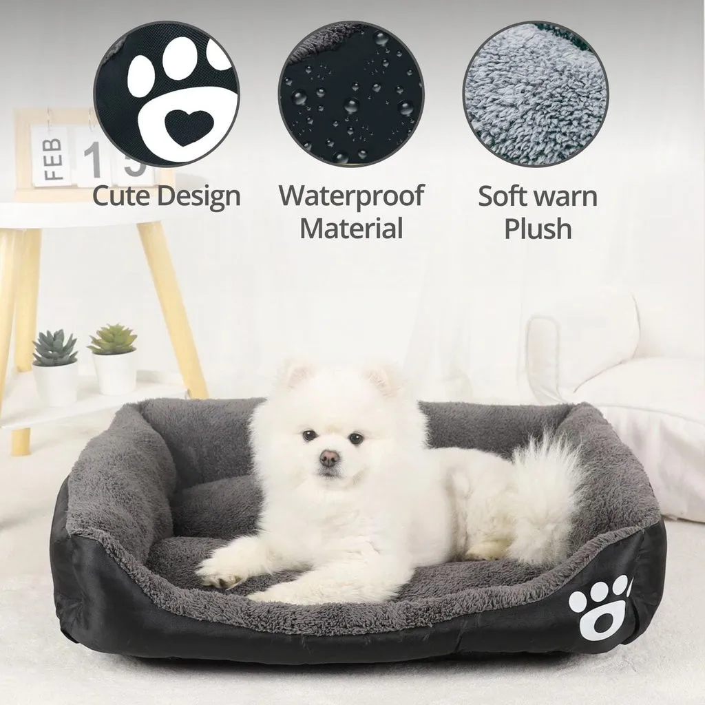 FLOOFI Pet Bed Square L Size Comfy Washable Black and Dark Grey