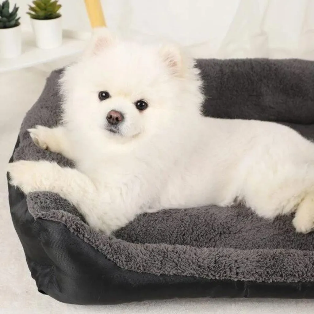 FLOOFI Pet Bed Square L Size Comfy Washable Black and Dark Grey