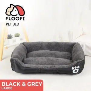 FLOOFI Pet Bed Square L Size Comfy Washable Black and Dark Grey