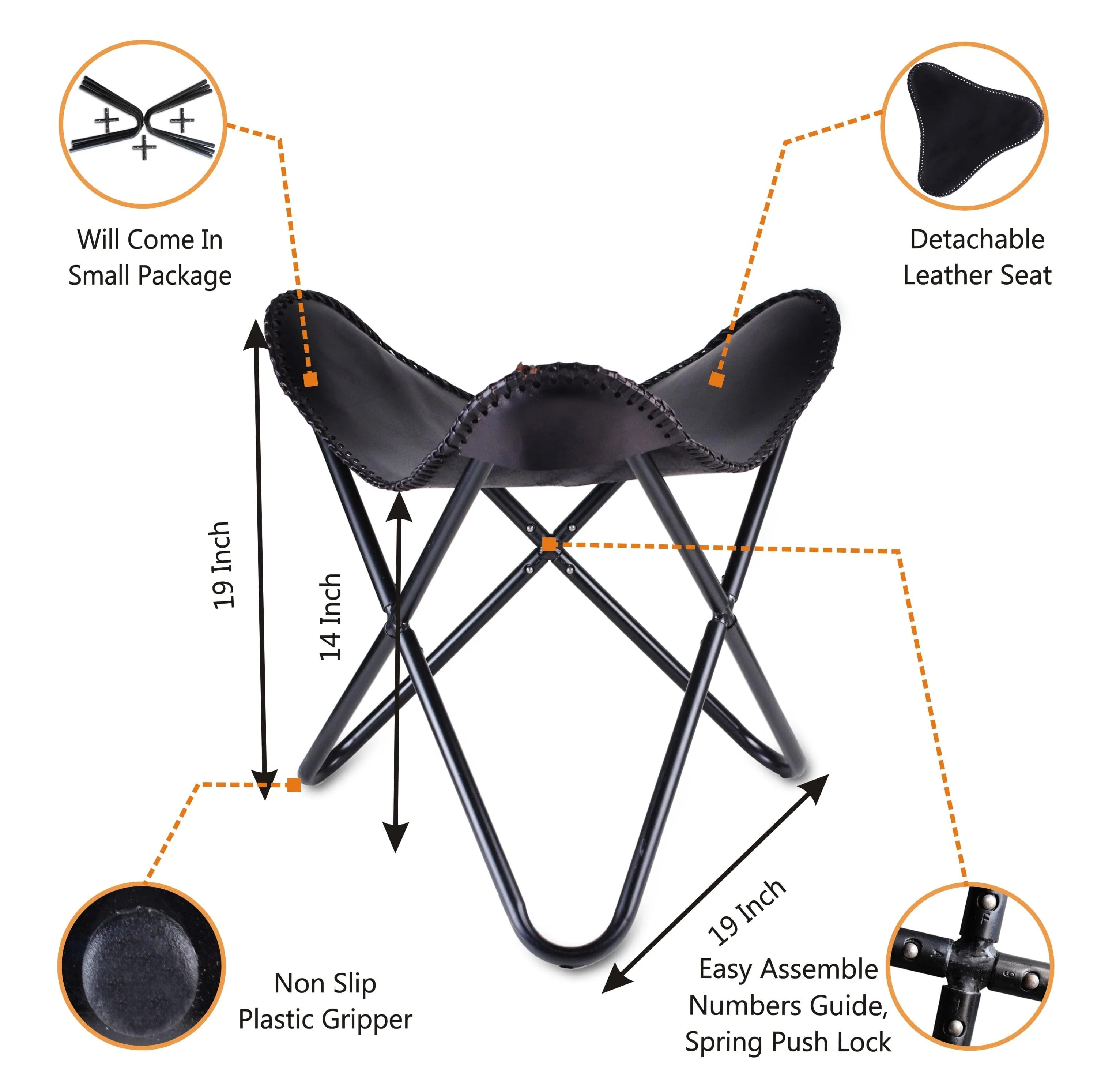 Folding Hiking Leather Portable Butterfly Chair- Black