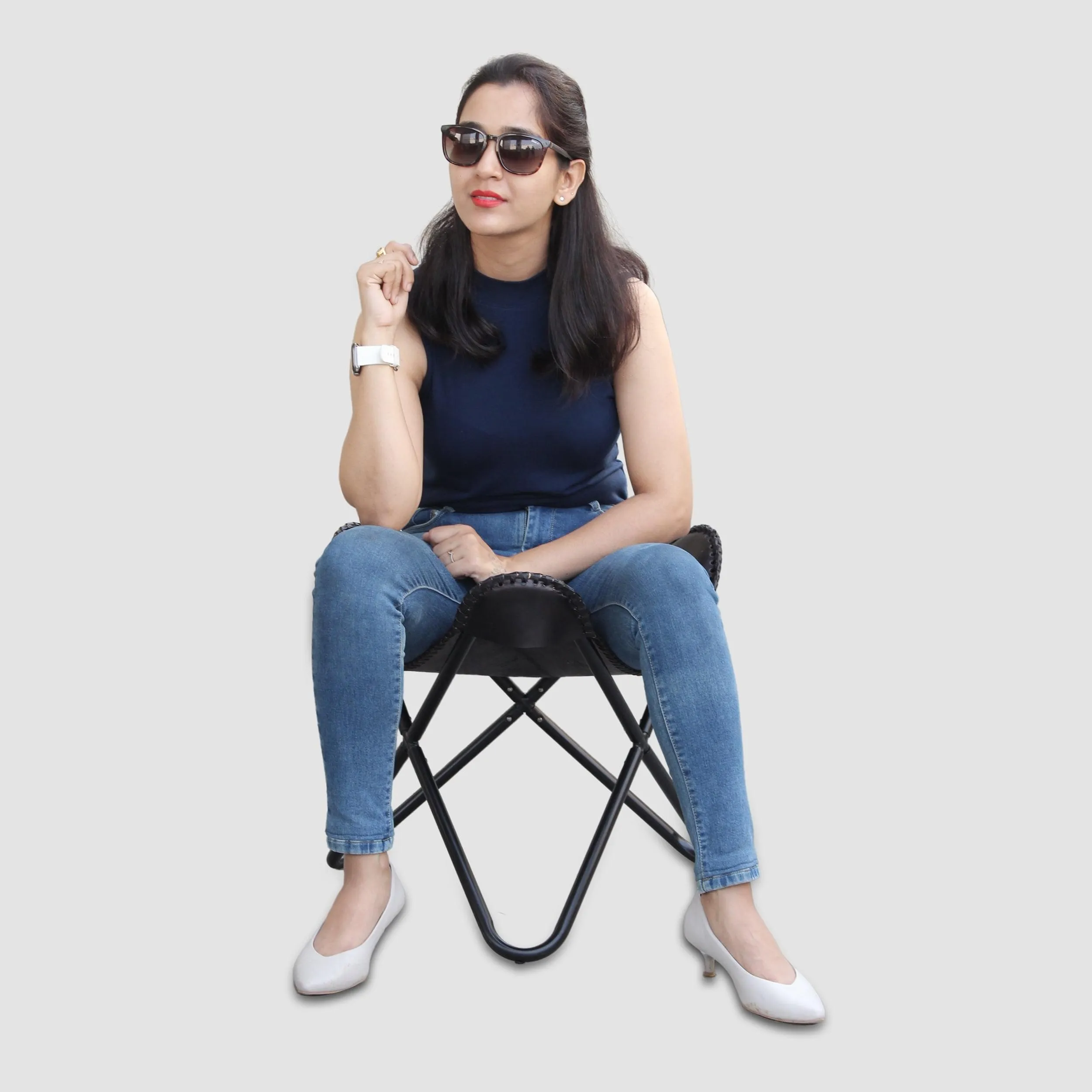 Folding Hiking Leather Portable Butterfly Chair- Black