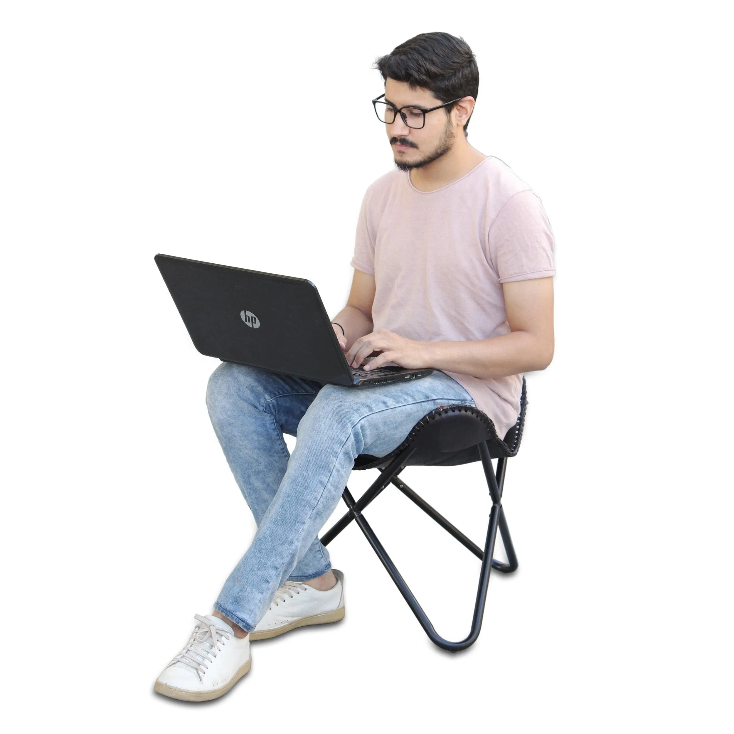 Folding Hiking Leather Portable Butterfly Chair- Black