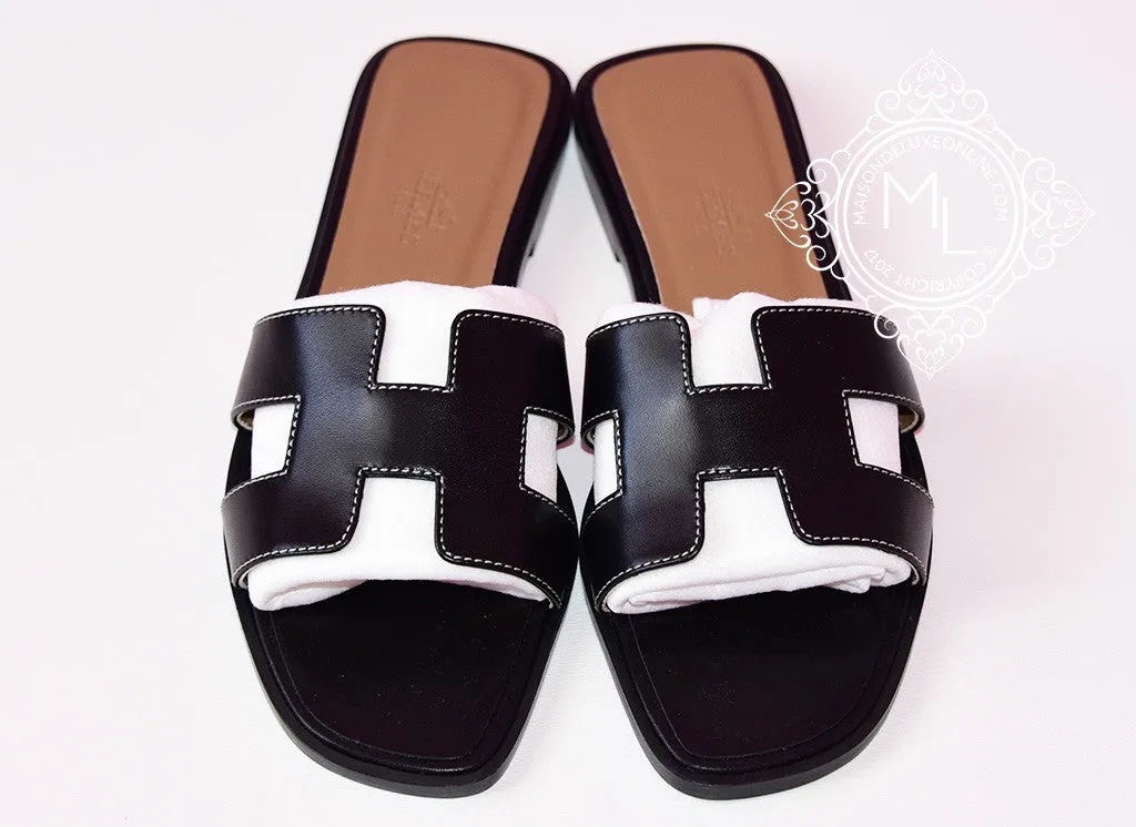 Hermes Womens Black Oran Sandal Slipper 37 Shoes