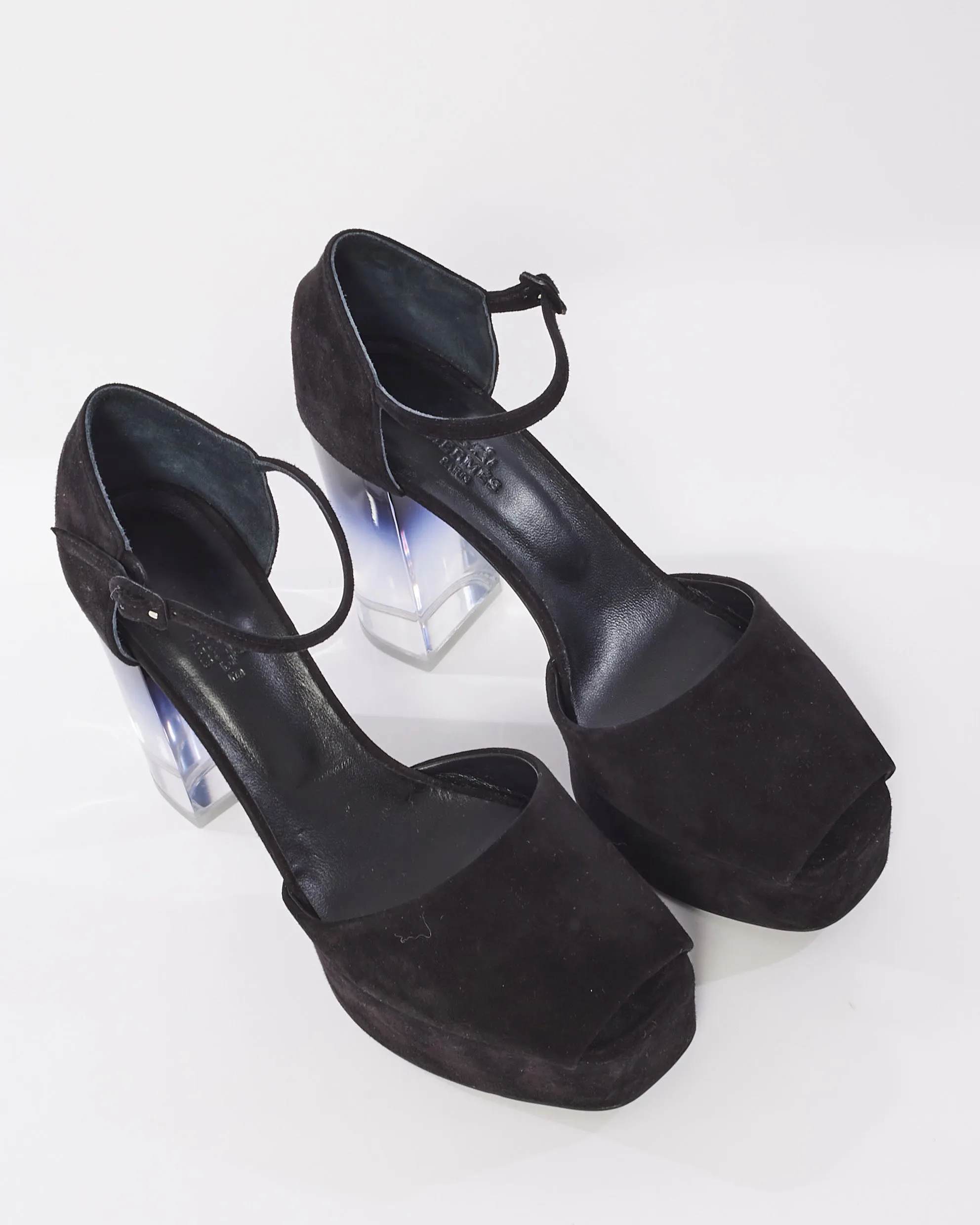 Hermès Black Suede Fever 70 D'Orsay Platform Pumps - 39