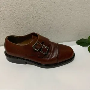 Hippopotamus Oxford Shoes Sz 9 double buckle  Brown Leather Lace Made Italy