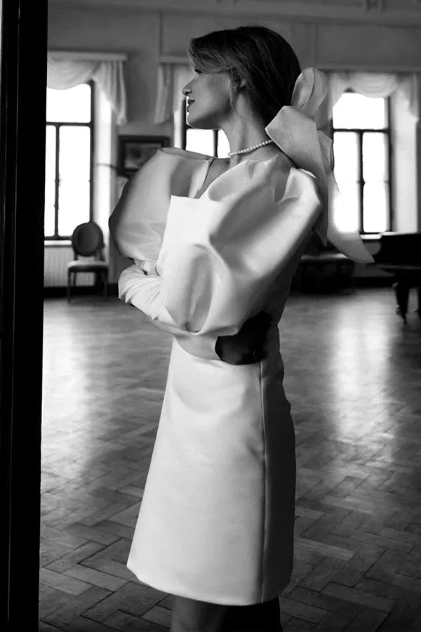 Ivory Puff Sleeves Short Wedding Dress Vintage Wedding Gown TD0007