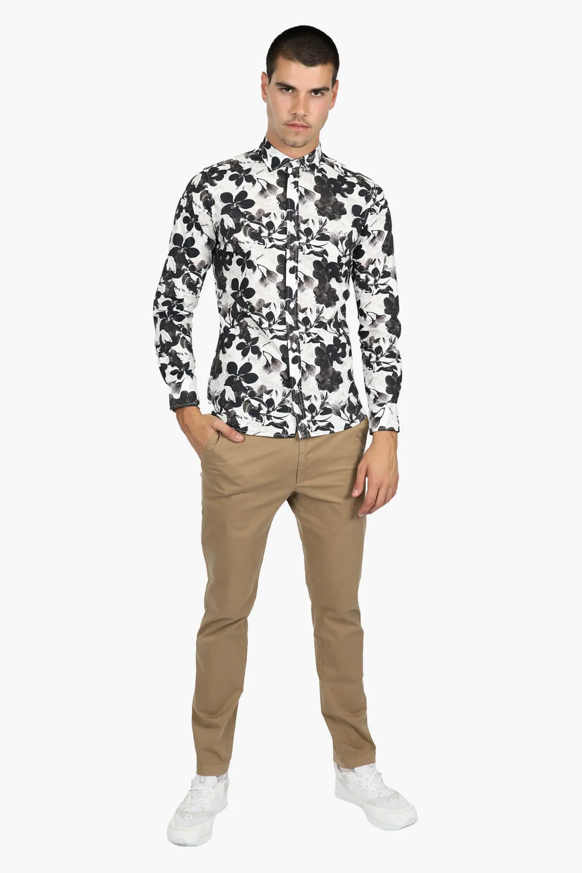 James Harper | Mono Floral Slim Fit Casual Shirt