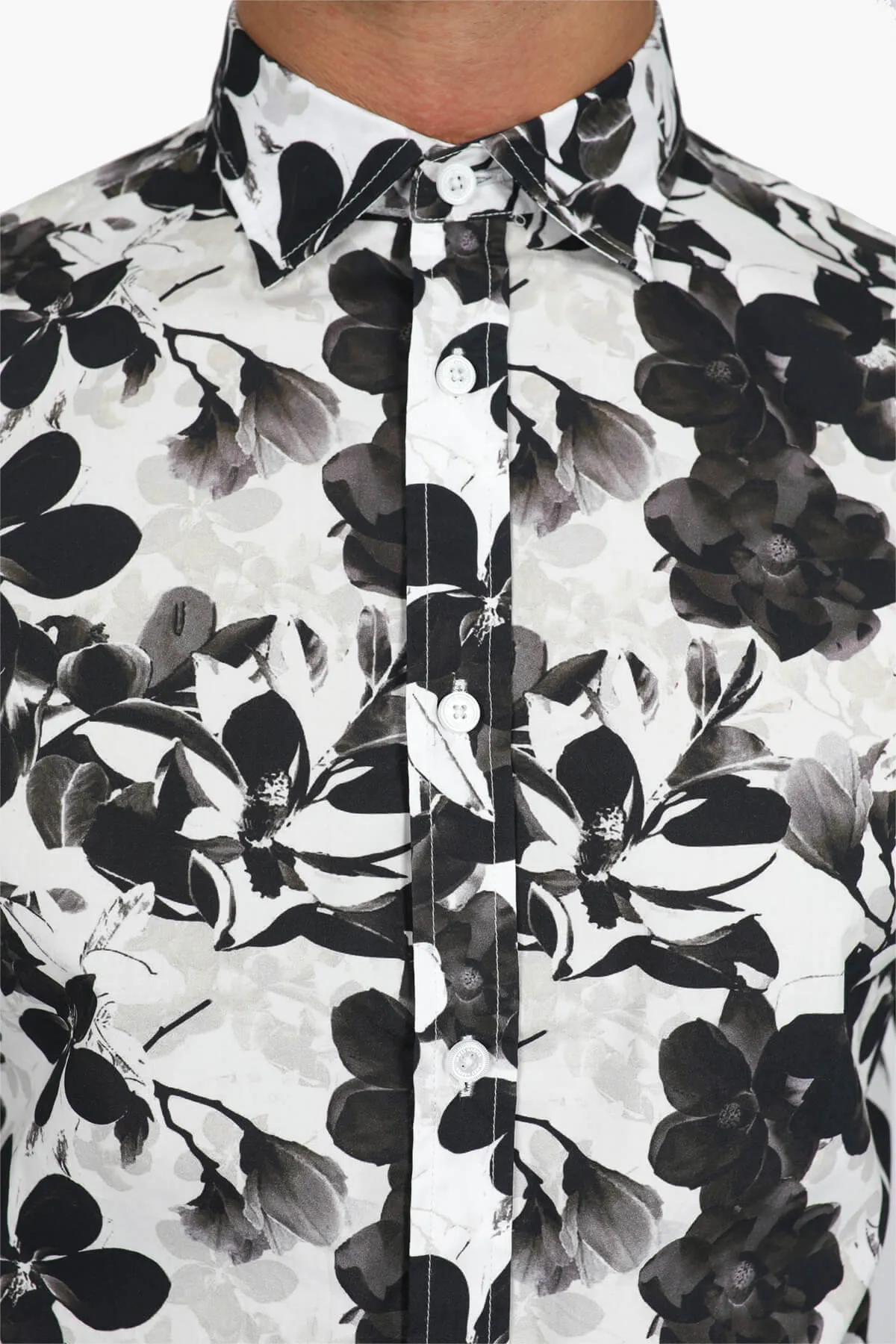 James Harper | Mono Floral Slim Fit Casual Shirt