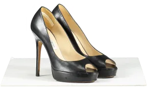 Jimmy Choo Dahlia Leather Peep-toe Pumps In Black UK 3 EU 36 👠